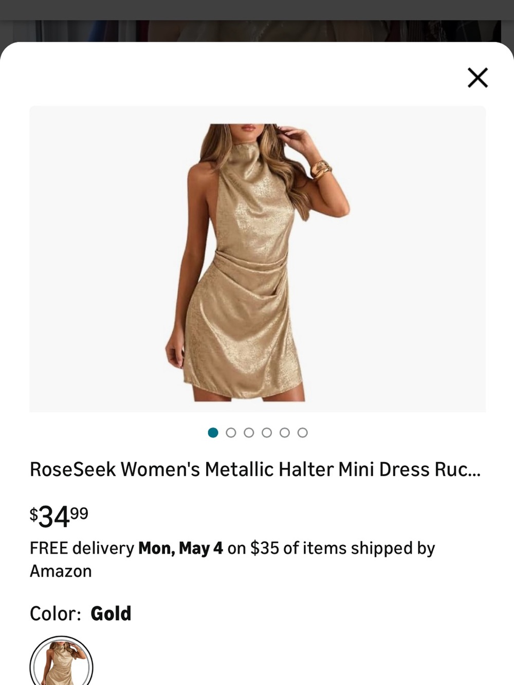 Gold Metallic Halter Mini Dress